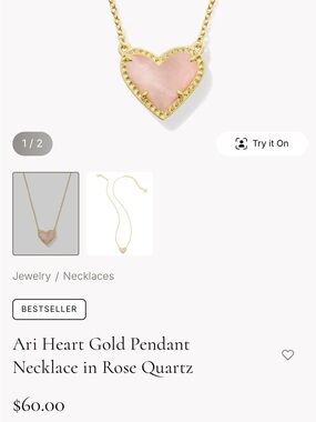 Kendra Scott Ari Heart Pendant Necklace in Rose Quartz
